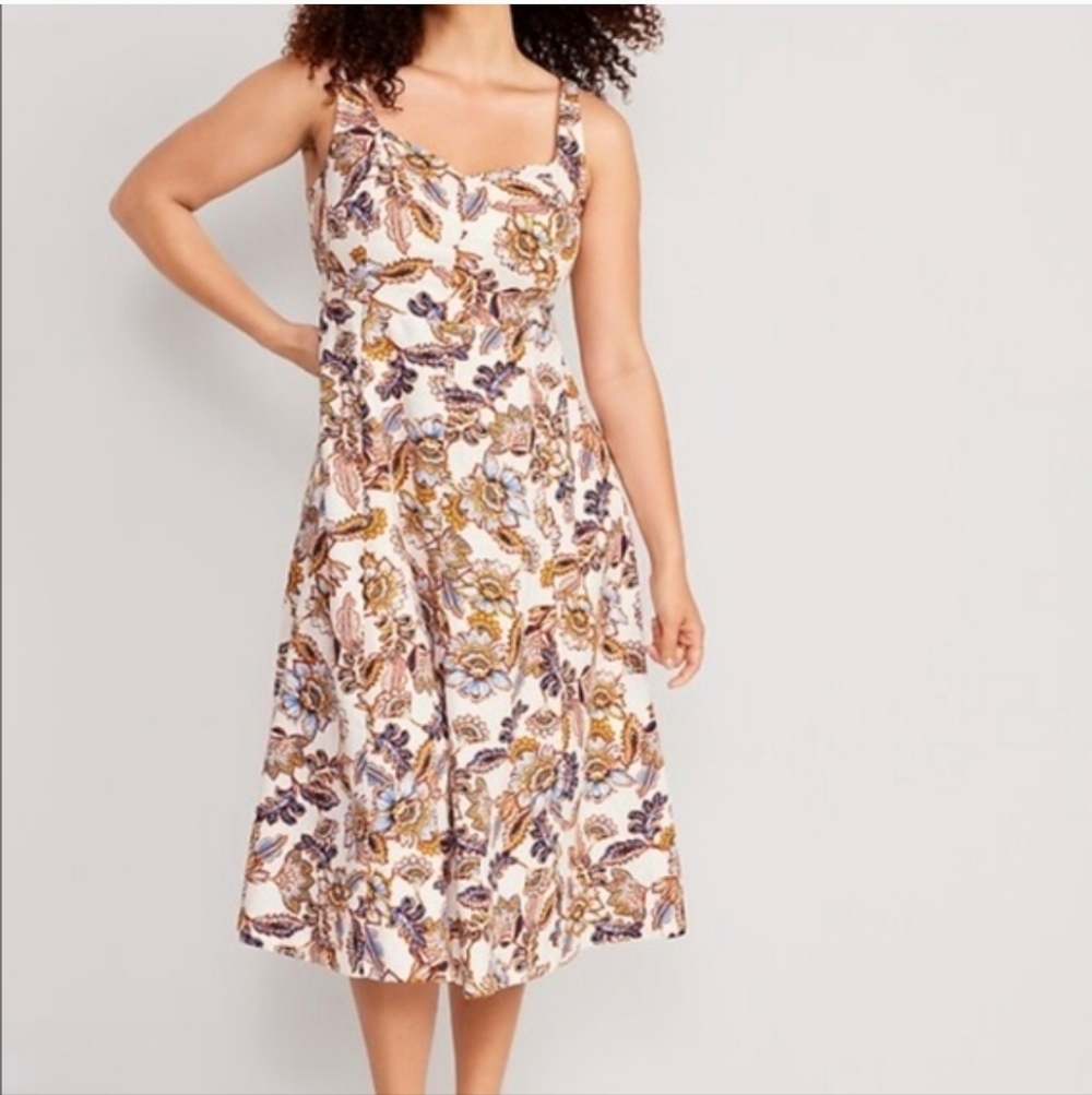 Women's‎ XL Boho Babydoll Linen Viscose Smocked Back Midi Dress Old Navy